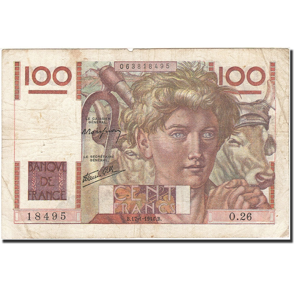 Banknote, France, 100 Francs, 1945, 1946-01-17, VF(20-25), Fayette:28.2, KM:128a