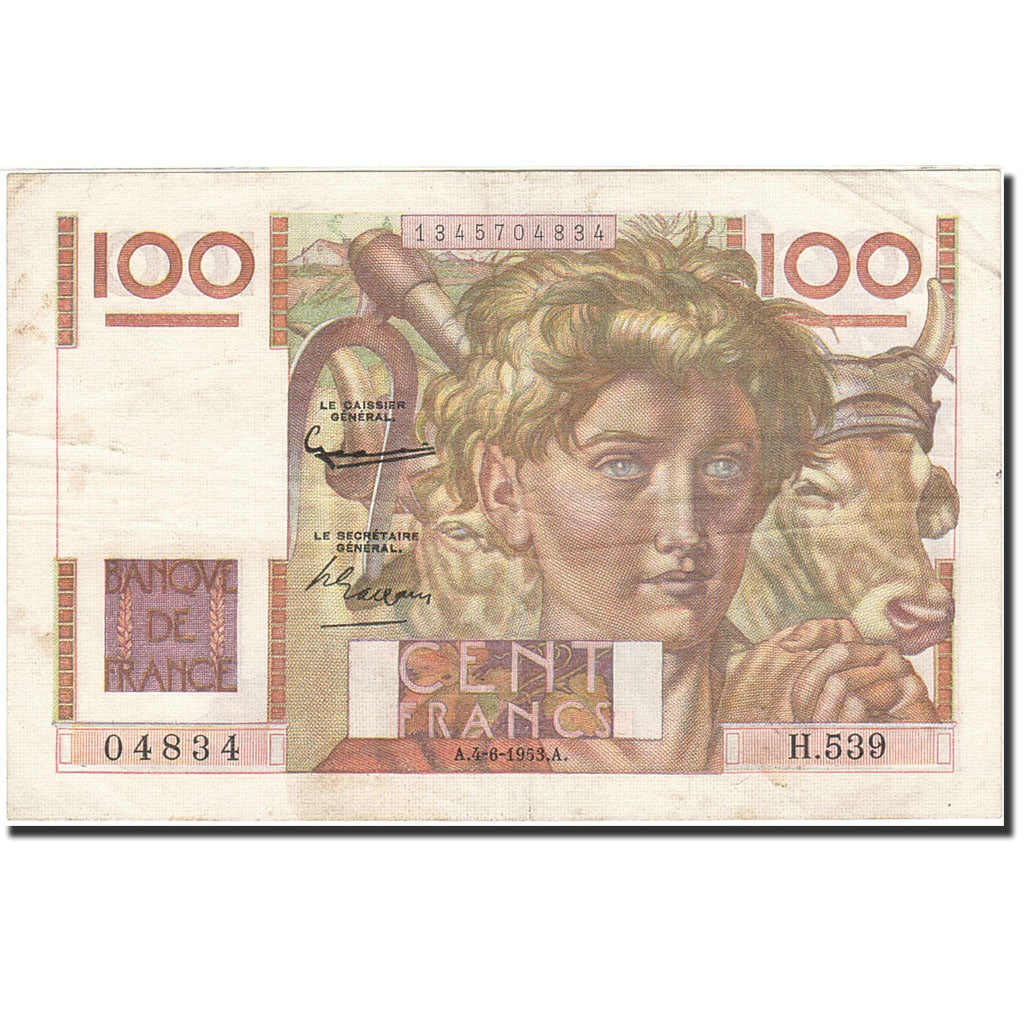 Banknote, France, 100 Francs, 1945, 1953-06-04, EF(40-45), Fayette:28.37
