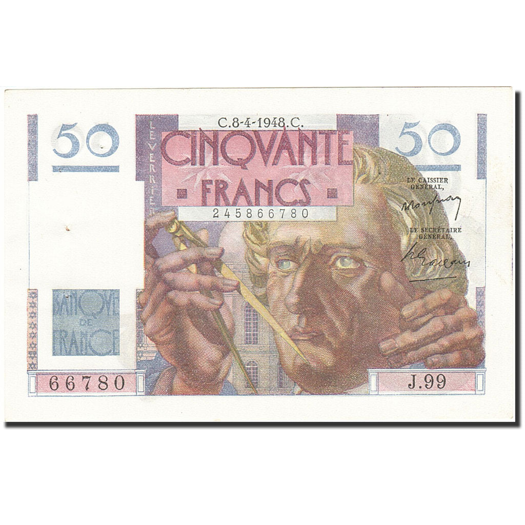 France, 50 Francs, 1946, KM:127b, 1948-04-08, AU(55-58), Fayette:20.10