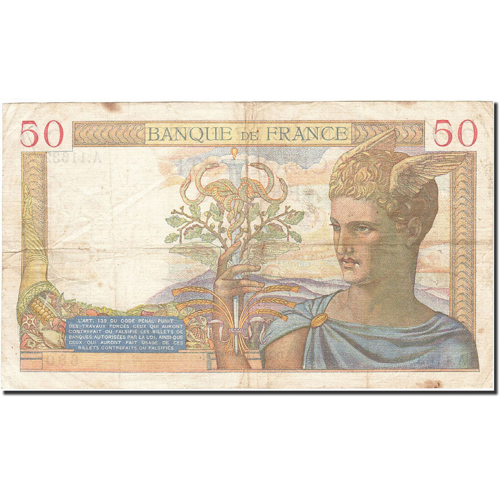 Francia, 50 Francs, 1933, KM:85b, 1939-12-07, BC, Fayette:18.35