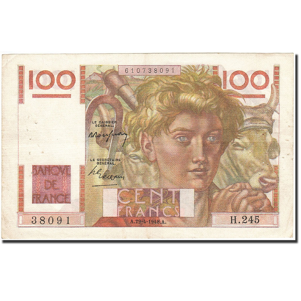 Biljet, Frankrijk, 100 Francs, 1945, 1948-04-29, TTB, Fayette:28.18, KM:128b