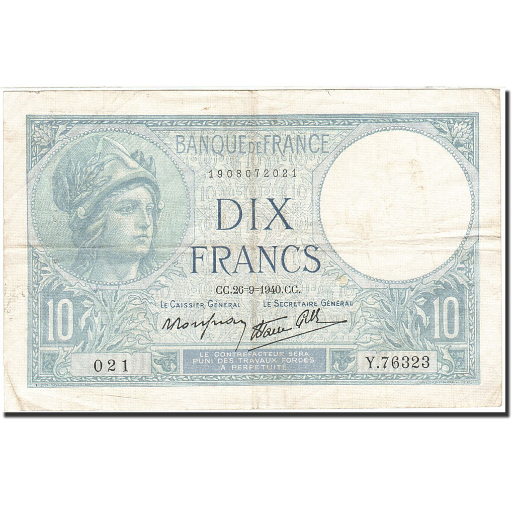 Frankreich, 10 Francs, 1915, KM:84, 1940-09-26, S, Fayette:7.15