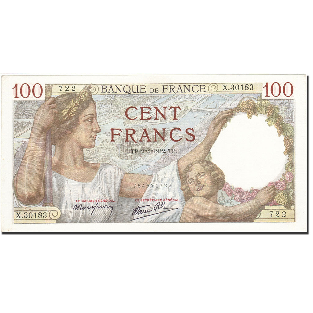 Billete, Francia, 100 Francs, 1939, 1942-04-02, EBC+, Fayette:26.69, KM:94