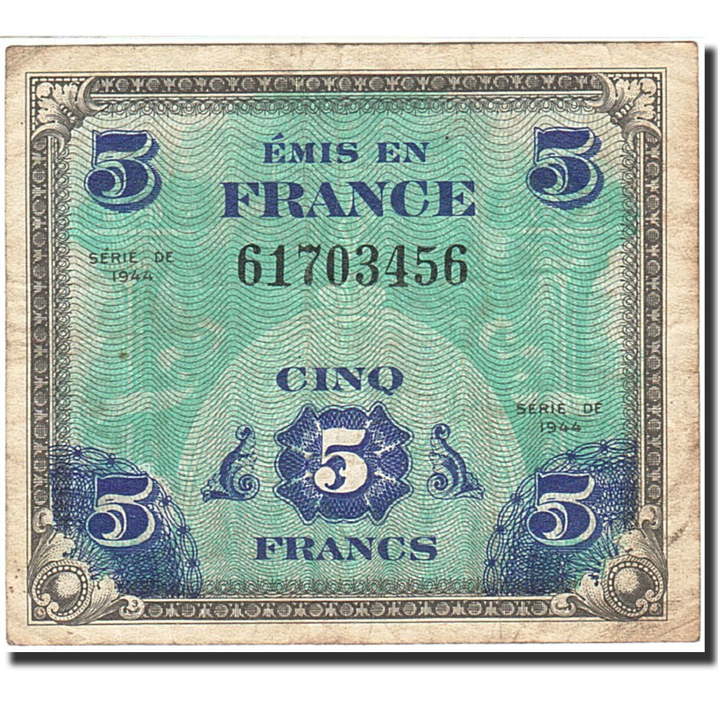 France, 5 Francs, 1944, KM:115a, 1944, F(12-15), Fayette:VF17.1