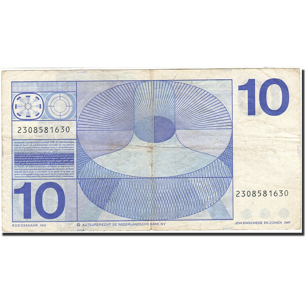 Netherlands, 10 Gulden, 1966-1972, KM:91b, 1968-04-25, F(12-15)