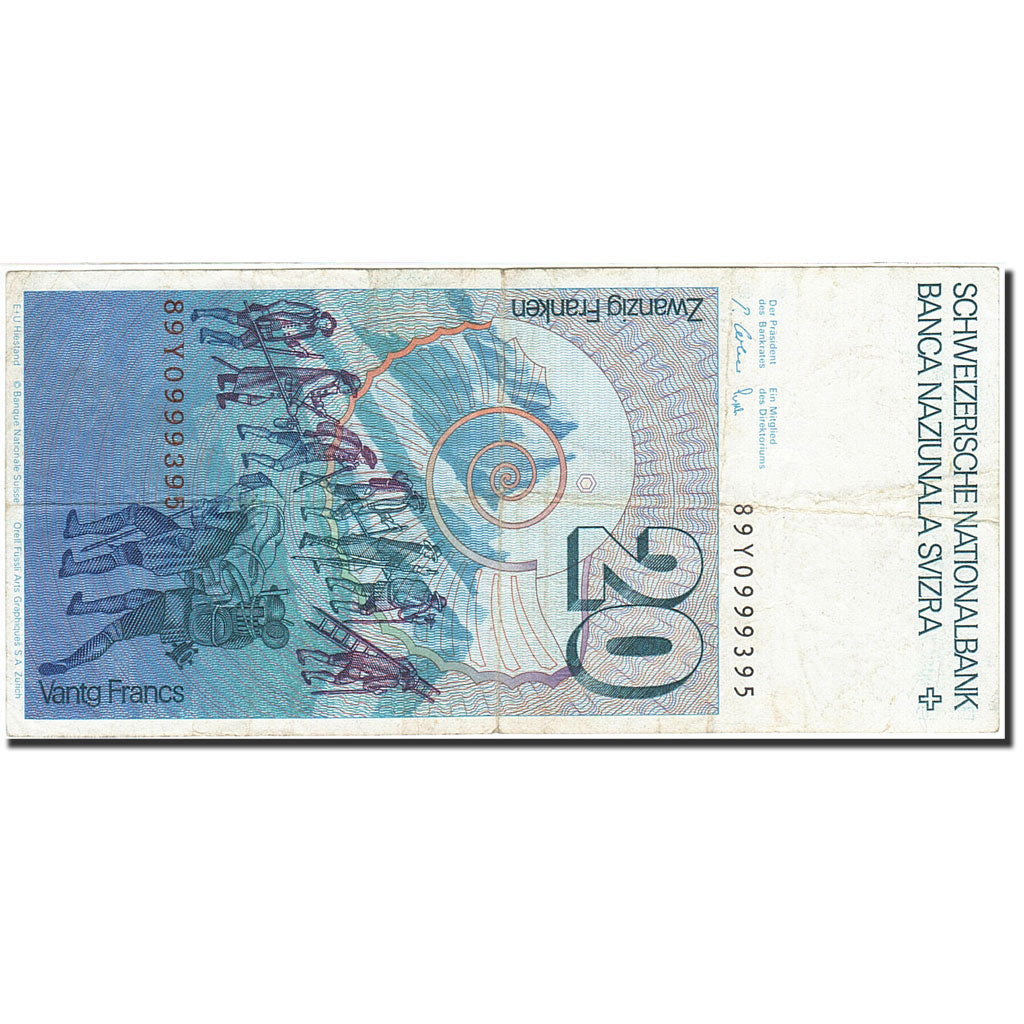 Banknote, Switzerland, 20 Franken, 1976-1979, 1989, KM:55h, VF(20-25)