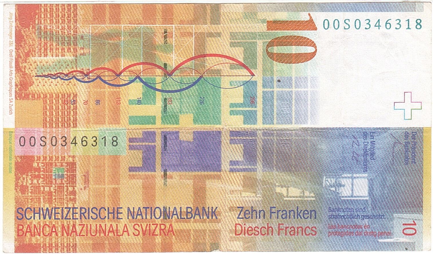 Switzerland, 10 Franken, 1994-1998, KM:67a, 2000, EF(40-45)