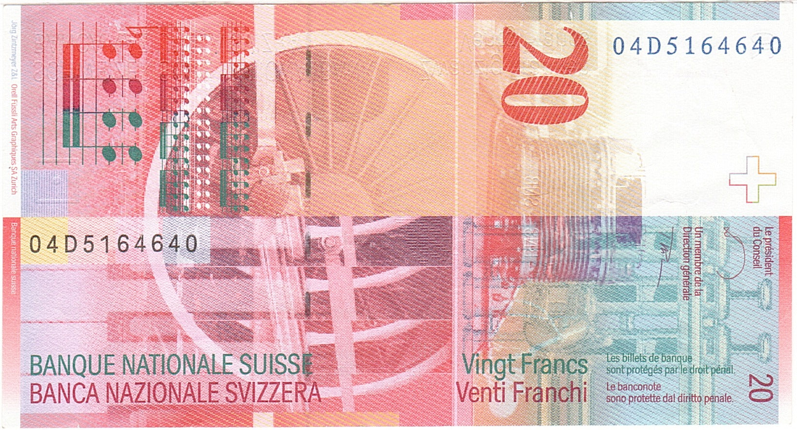 Banknote, Switzerland, 20 Franken, 1994-1998, 2004, KM:69c, AU(55-58)