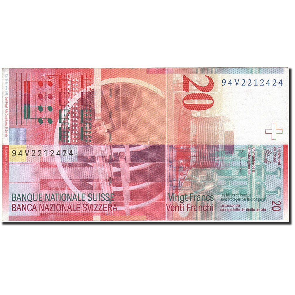 Banknote, Switzerland, 20 Franken, 1994-1998, 1994, KM:68a, UNC(60-62)