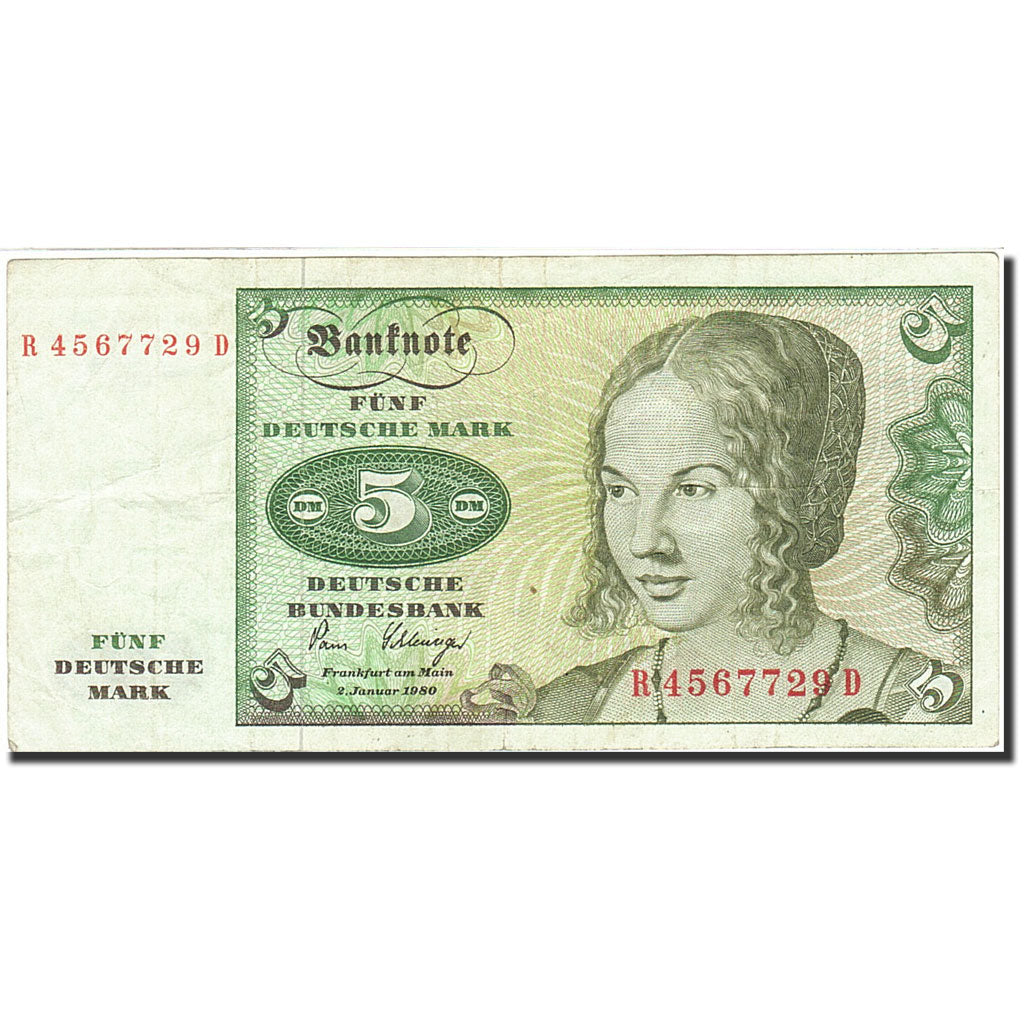 République fédérale allemande, 5 Deutsche Mark, 1980, KM:30b, 1980-01-02, TTB