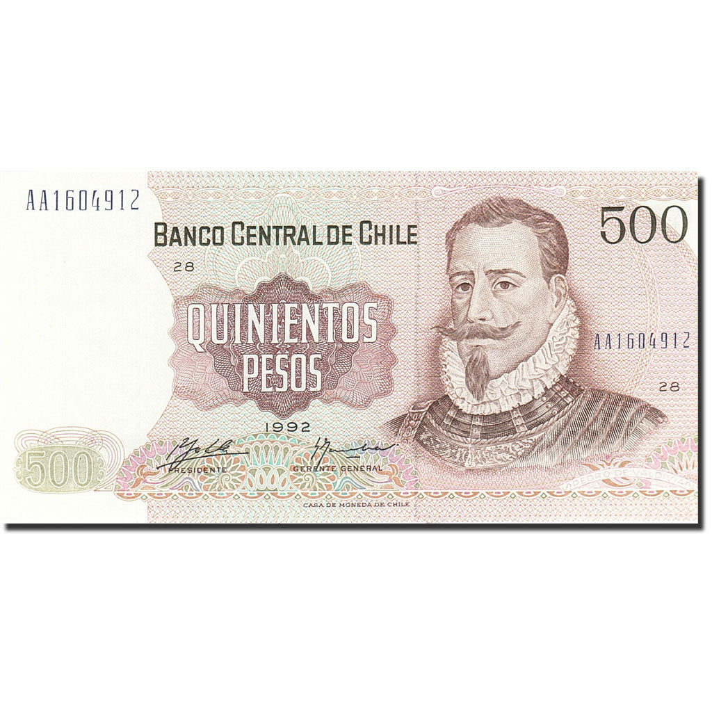 Chile, 500 Pesos, 1975-1989, KM:153d, 1992, UNC(65-70)