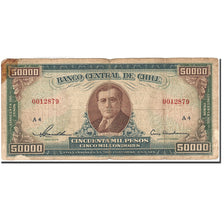 Chile, 50,000 Pesos = 5000 Condores, 1958, KM:123, Undated (1958-1959), VG(8-10)