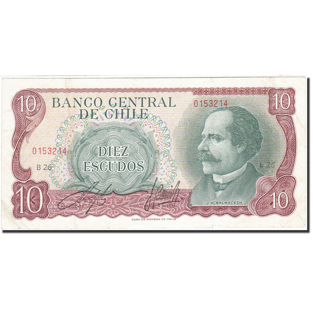 Banknote, Chile, 10 Escudos, 1967-1976, Undated, KM:142Aa, EF(40-45)