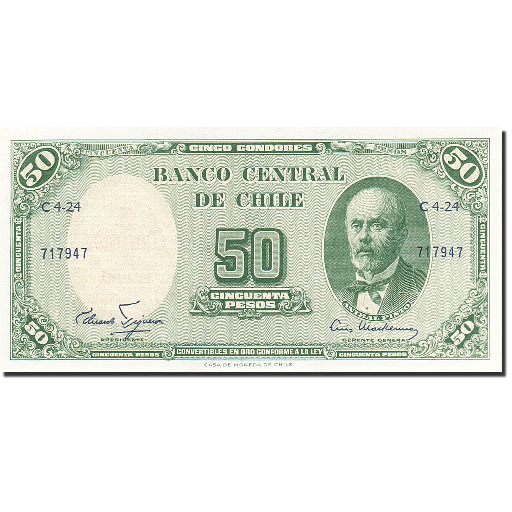 Banknote, Chile, 5 Centesimos on 50 Pesos, 1960, Undated (1960-1961), KM:126b