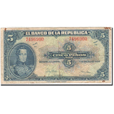 Colombia, 5 Pesos Oro, 1940, KM:386e, 1950-01-01, F(12-15)