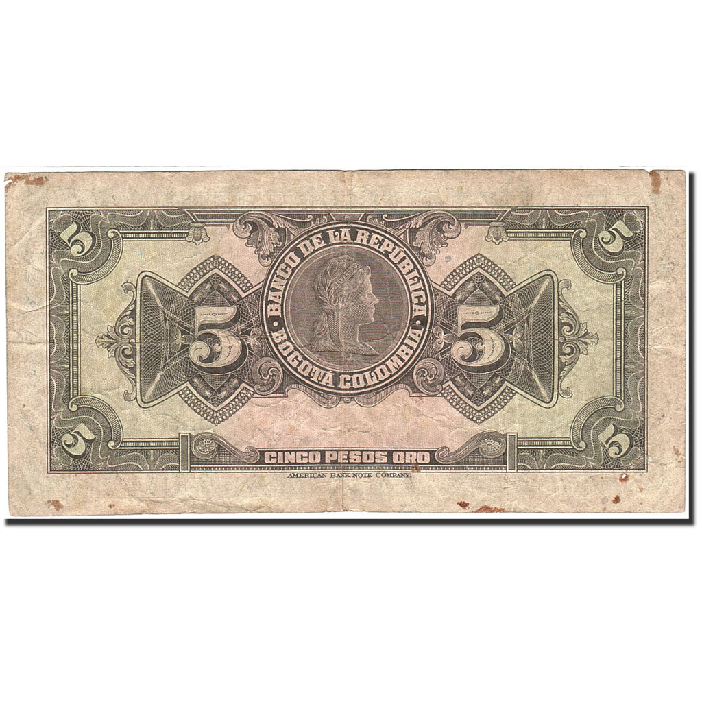 Colombia, 5 Pesos Oro, 1940, KM:386e, 1950-01-01, F(12-15)