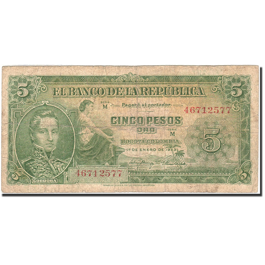 Colombia, 5 Pesos Oro, 1953, KM:399a, 1953-01-01, VG(8-10)