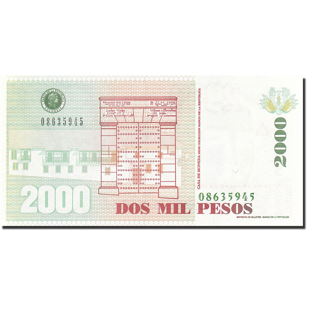 Banknote, Colombia, 2000 Pesos, 2001, 2004-02-19, KM:451i, UNC(65-70)