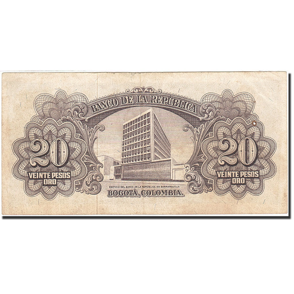 Colombia, 20 Pesos Oro, 1953, KM:401c, 1965-01-02, VF(20-25)
