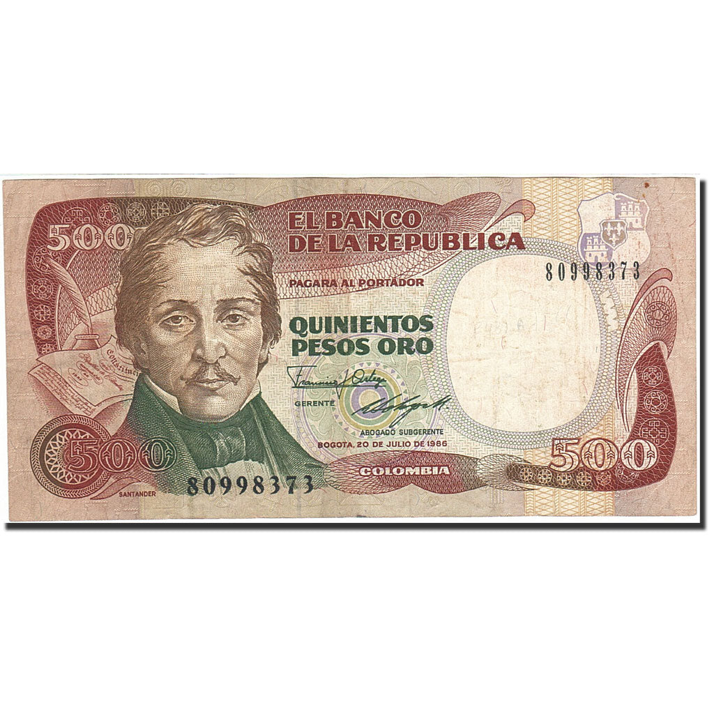 Colombia, 500 Pesos Oro, 1986-1987, KM:431, 1986-07-20, VF(20-25)