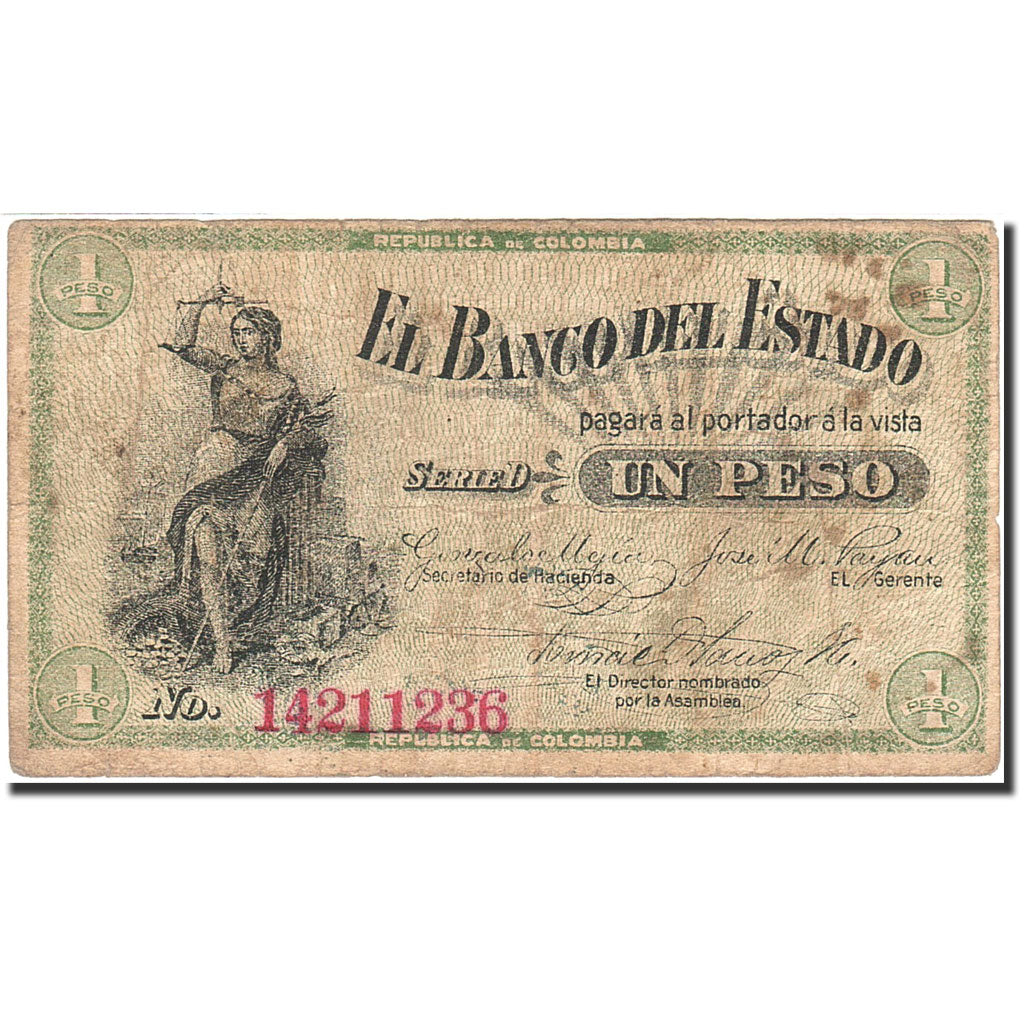 Colombia, 1 Peso, 1900, KM:S504a, 1900-10-01, F(12-15)