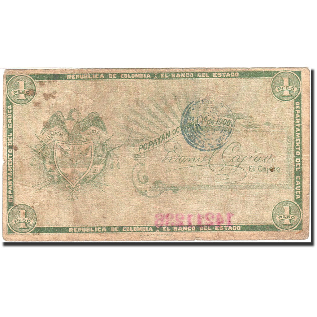 Colombia, 1 Peso, 1900, KM:S504a, 1900-10-01, F(12-15)