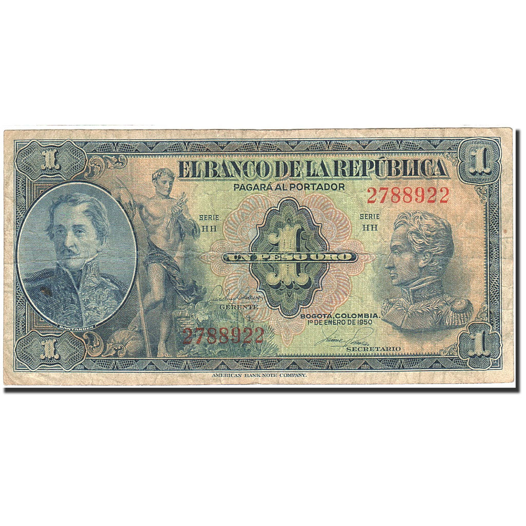 Colombia, 1 Peso Oro, 1929, KM:380f, 1950-01-01, VF(20-25)