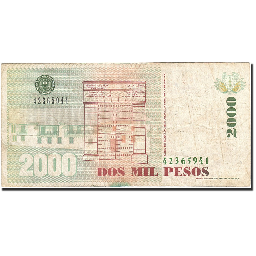 Billete, 2000 Pesos, 2000, Colombia, KM:445e, 1999-04-09, BC