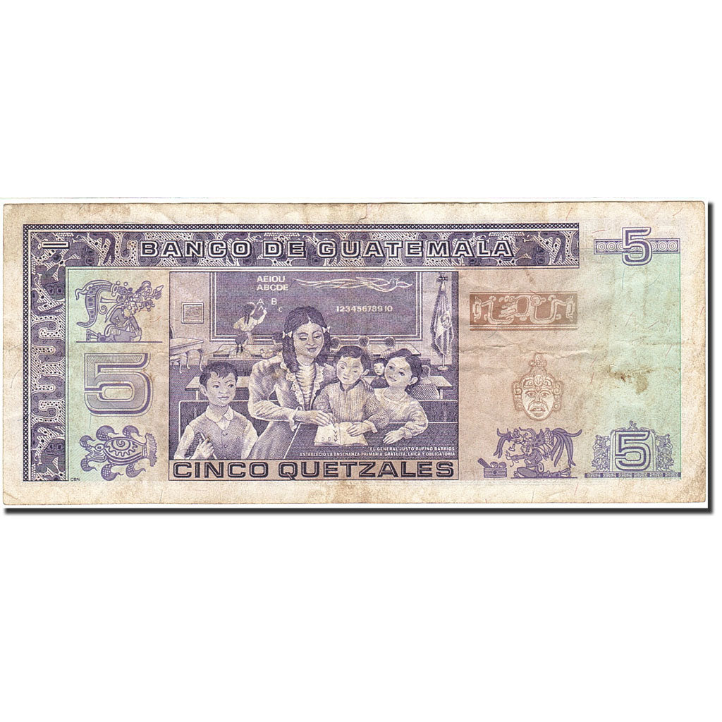 Billet, Guatemala, 5 Quetzales, 1989-1990, 1992-02-14, KM:74c, TB