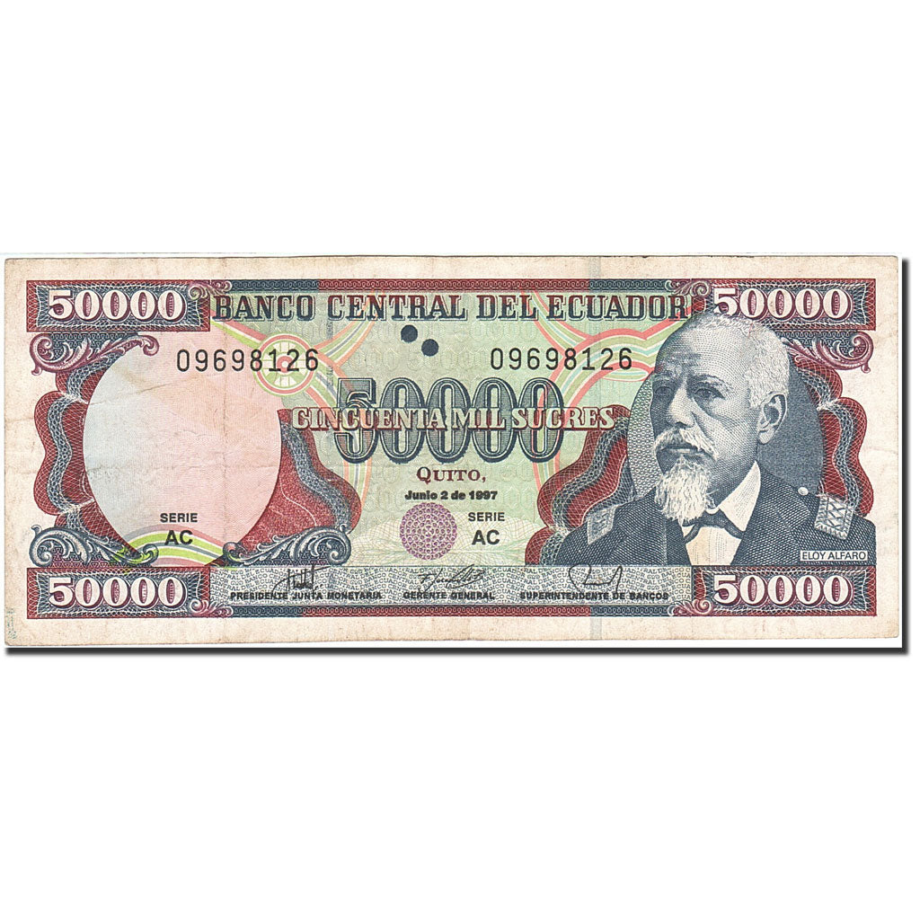 Ecuador, 50,000 Sucres, 1991-1995, KM:130a, 1997-06-21, VF(20-25)