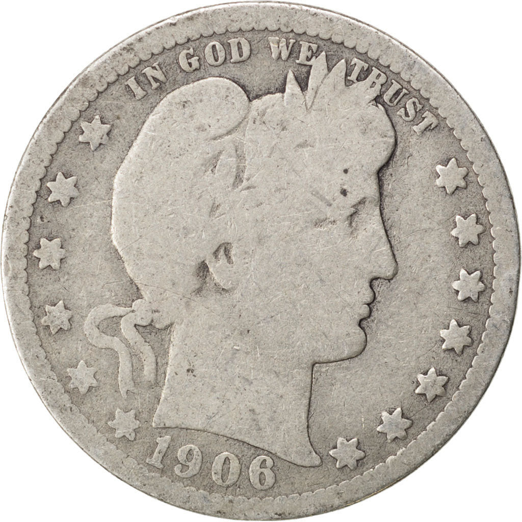 UNITED STATES, Barber Quarter, Quarter, 1906, U.S. Mint, KM #114, VG(8-10),...