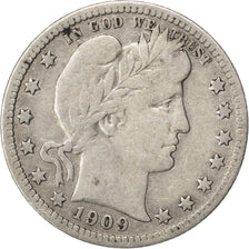 Stati Uniti, Barber Quarter, Quarter, 1909, U.S. Mint, Denver, MB+, Argento,...