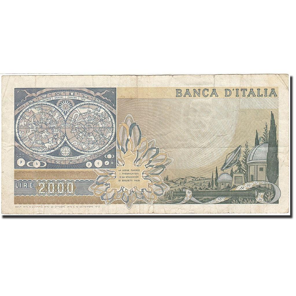 Italy, 2000 Lire, 1973-1974, KM:103b, 1976-10-22, VF(20-25)