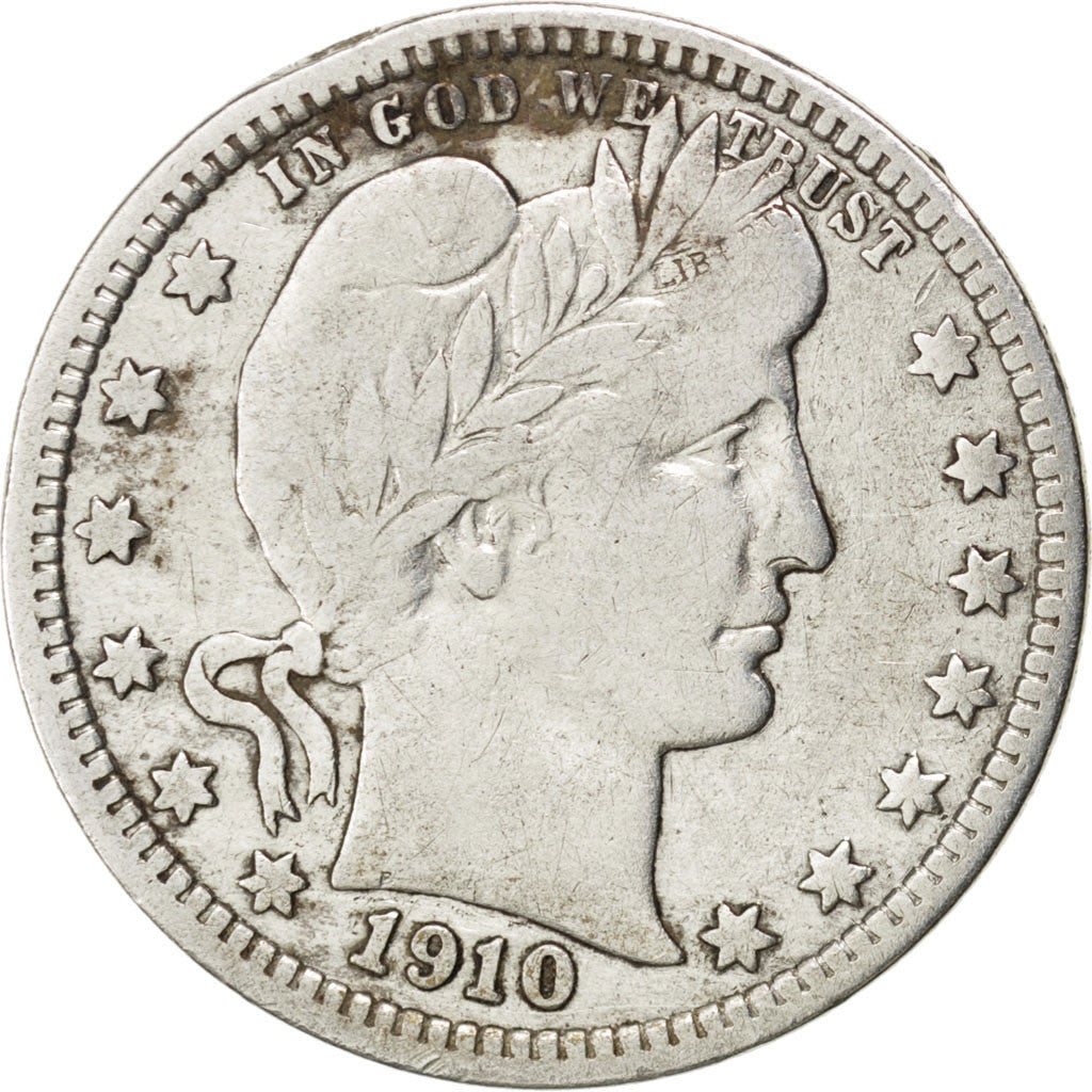 Coin, United States, Barber Quarter, Quarter, 1910, U.S. Mint, Philadelphia