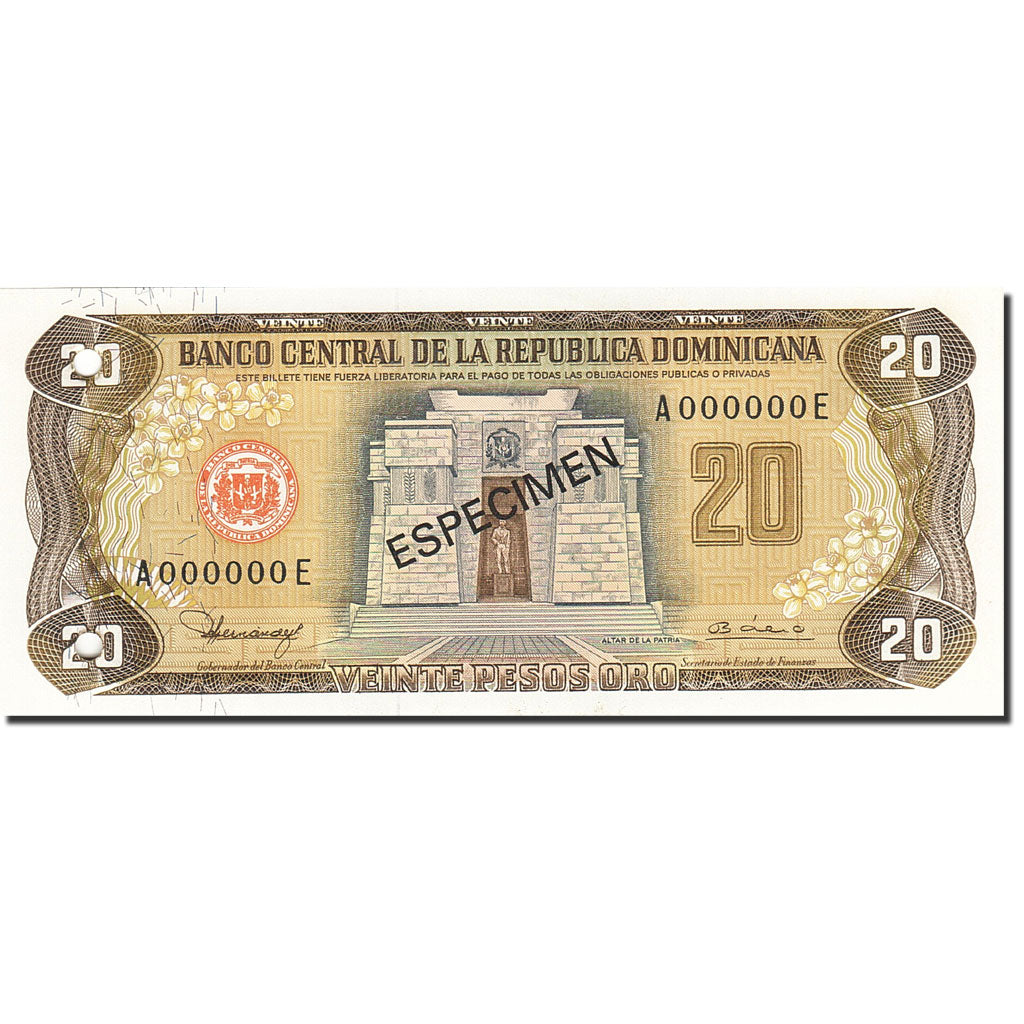 Billete, 20 Pesos Oro, 1977-1980, República Dominicana, KM:120s1, 1980, UNC