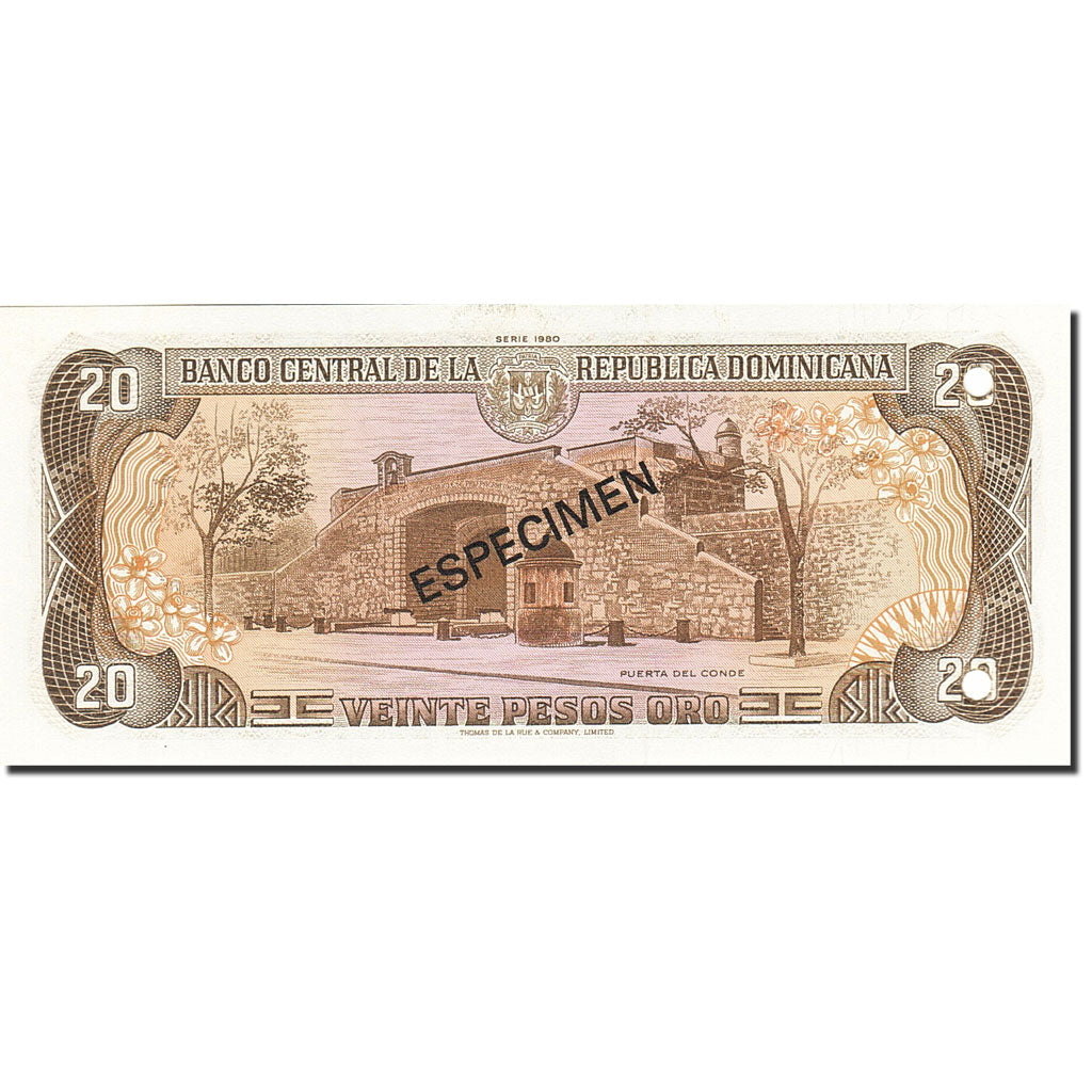 Billete, 20 Pesos Oro, 1977-1980, República Dominicana, KM:120s1, 1980, UNC