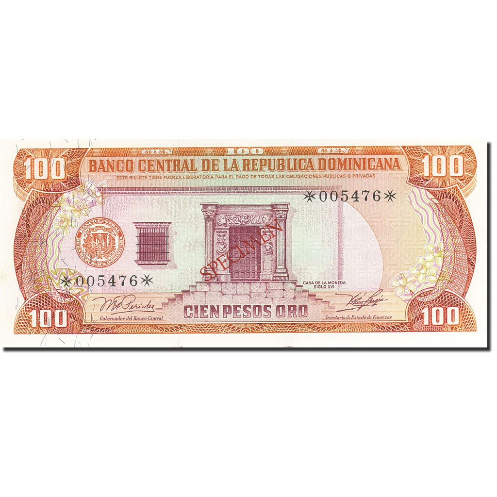 Billete, 100 Pesos Oro, 1977-1980, República Dominicana, KM:122s1, 1977, UNC