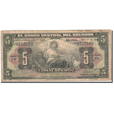 Ecuador, 5 Sucres, 1939-1944, KM:91b, 1947-04-01, F(12-15)