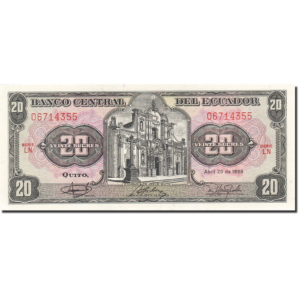 Banknote, Ecuador, 20 Sucres, 1984-1988, 1986-04-29, KM:121Aa, UNC(65-70)