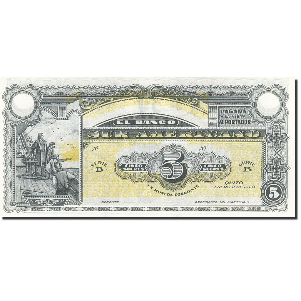 Ecuador, 5 Sucres, 1920, 1920-01-02, KM:S252a, UNC(65-70)