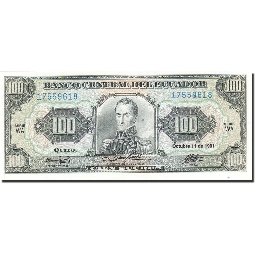 Banknote, Ecuador, 100 Sucres, 1984-1988, 1991-10-11, KM:123Aa, UNC(65-70)