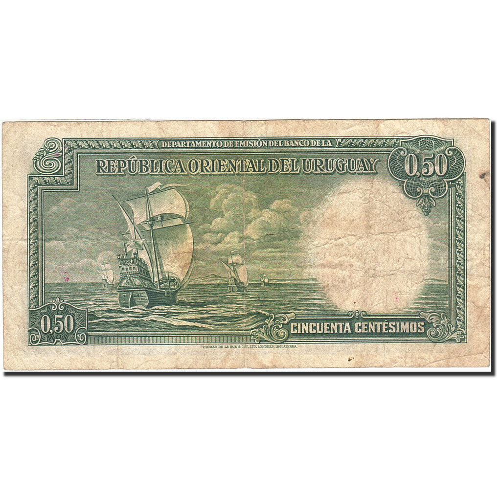Uruguay, 50 Centesimos, 1935, KM:27A, 1935-08-14, MB+