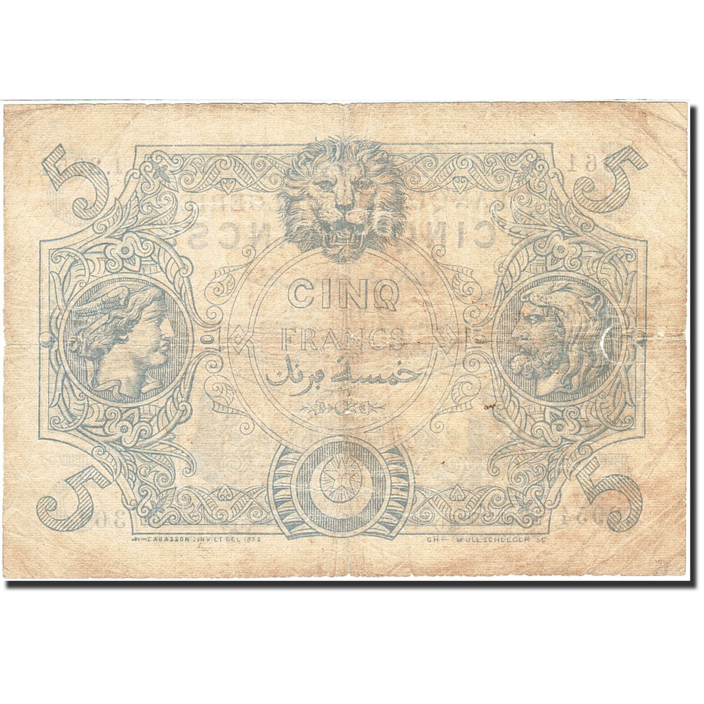 Algeria, 5 Francs, 1903-1912, 1924-08-21, KM:71b, VF(20-25)