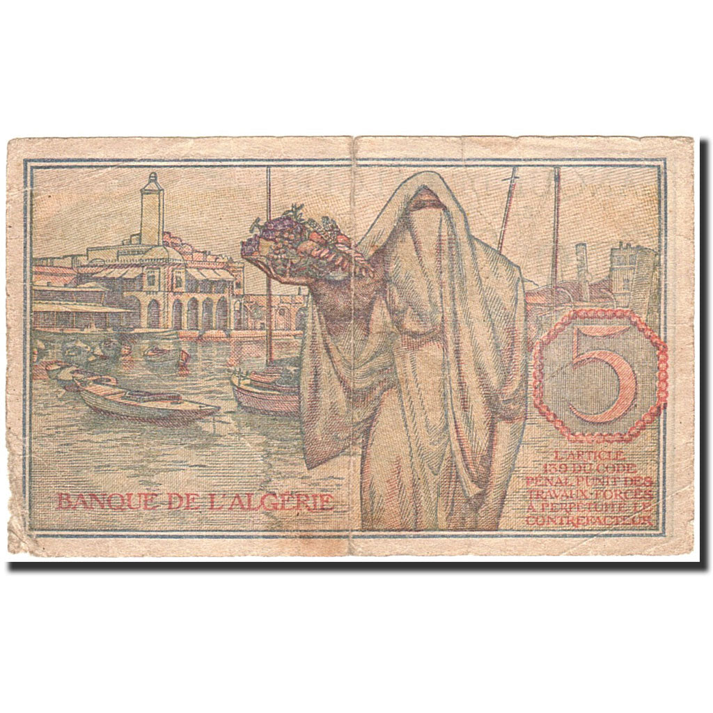Algeria, 5 Francs, 1944-1945, KM:94a, 1944-02-08, B+