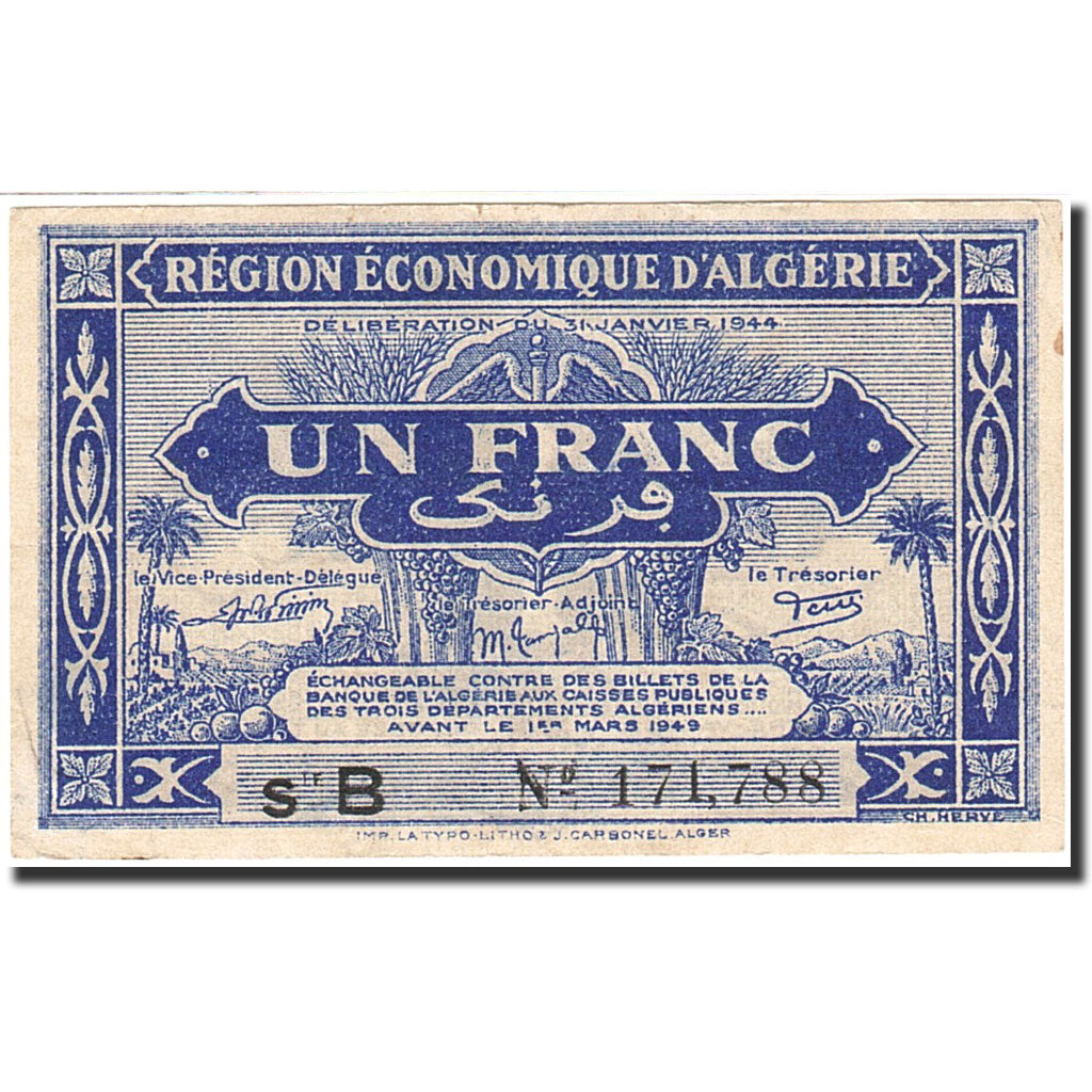 Algeria, 1 Franc, 1944, 1944-01-31, KM:101, AU(50-53)