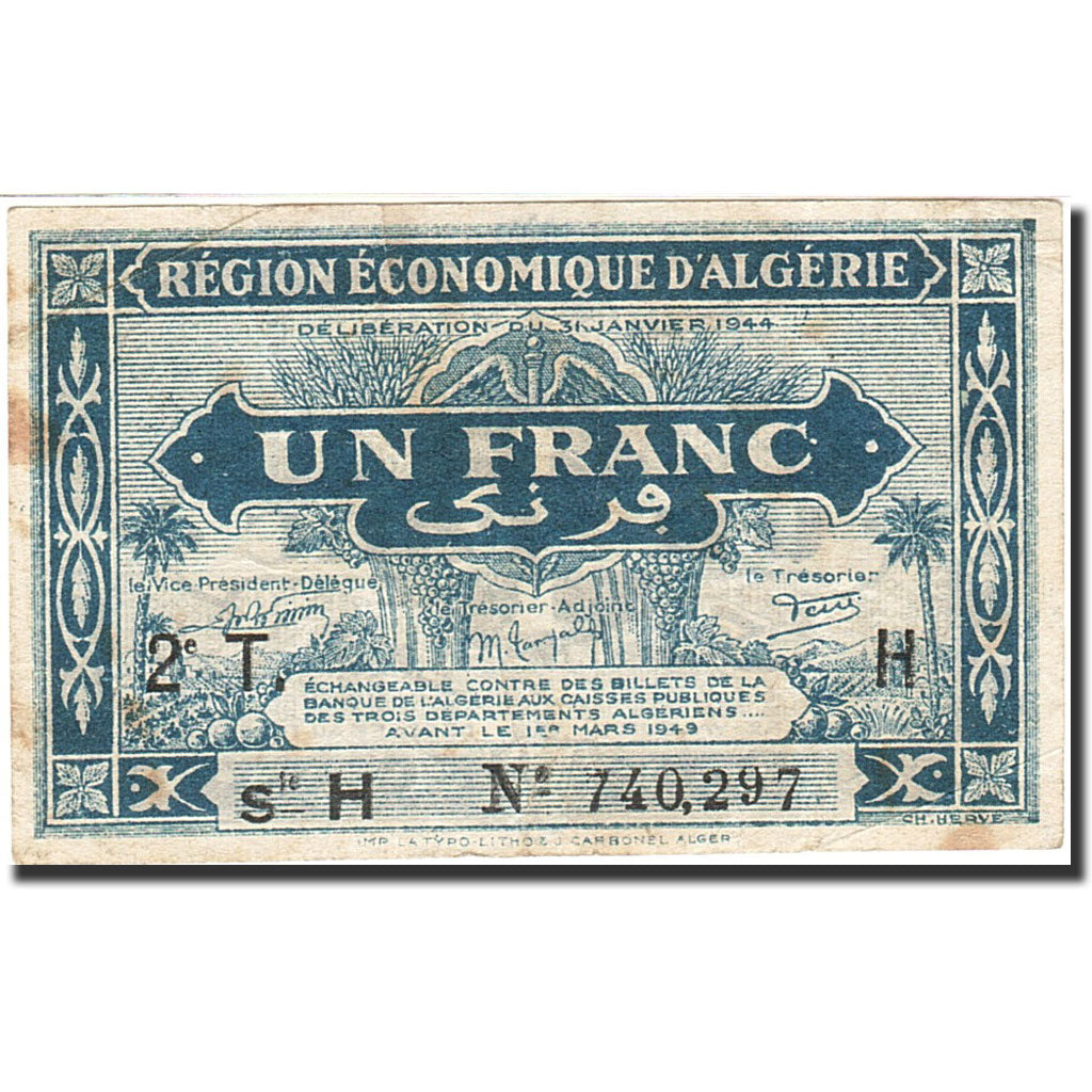 Banknote, Algeria, 1 Franc, 1944, 1944-01-31, KM:101, VF(20-25)