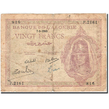Banknote, Algeria, 20 Francs, 1942-1943, 1945-05-07, KM:92b, VG(8-10)