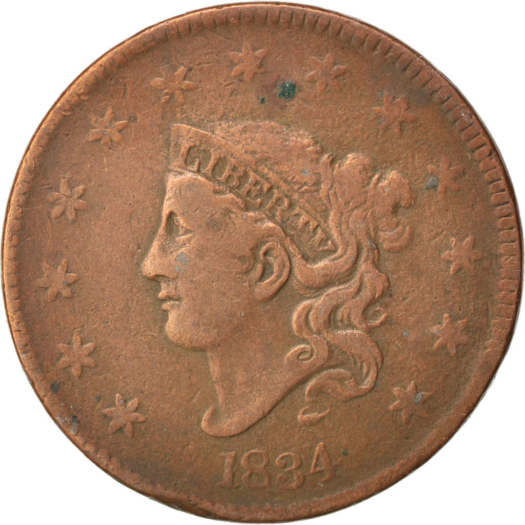 United States, 1 Cent, 1834, KM #45, VF(20-25), Copper, 10.03