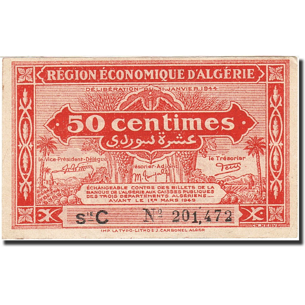 Algeria, 50 Centimes, 1944, 1944-01-31, KM:100, EF(40-45)