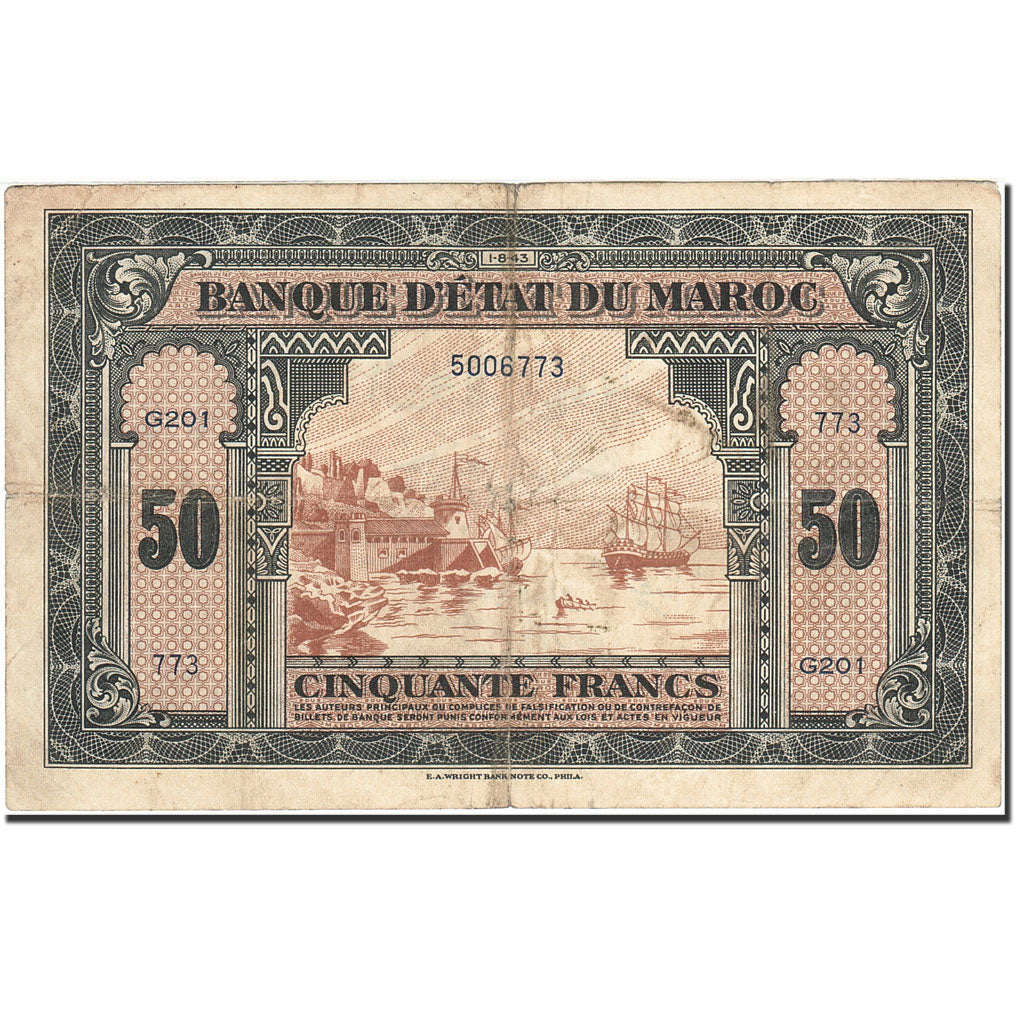 Billet, Maroc, 50 Francs, 1943, 1943-08-01, KM:26a, TB+